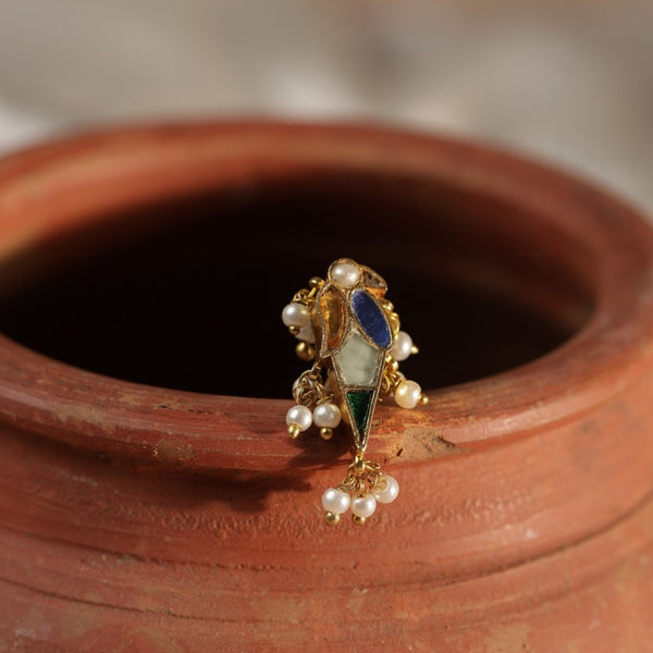 Multi Colour Gold Plated Jadau Kundan Parrot Motif Earcuff (Bugadi)