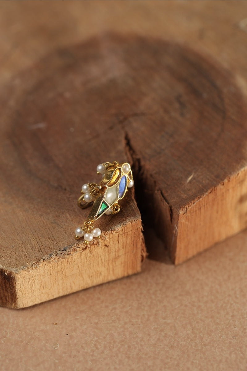 Multi Colour Gold Plated Jadau Kundan Parrot Motif Earcuff (Bugadi)