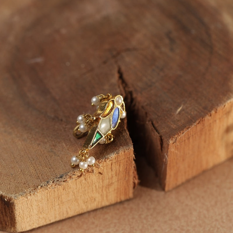 Multi Colour Gold Plated Jadau Kundan Parrot Motif Earcuff (Bugadi)