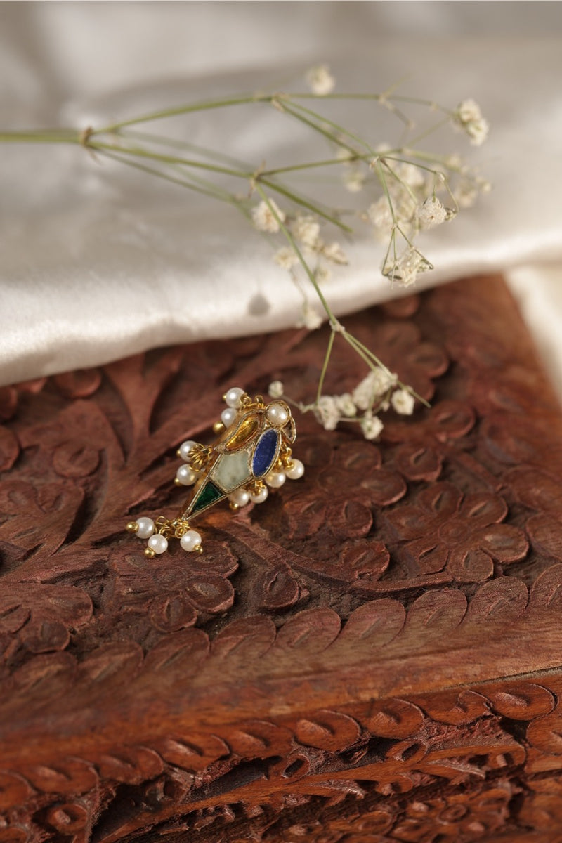 Multi Colour Gold Plated Jadau Kundan Parrot Motif Earcuff (Bugadi)