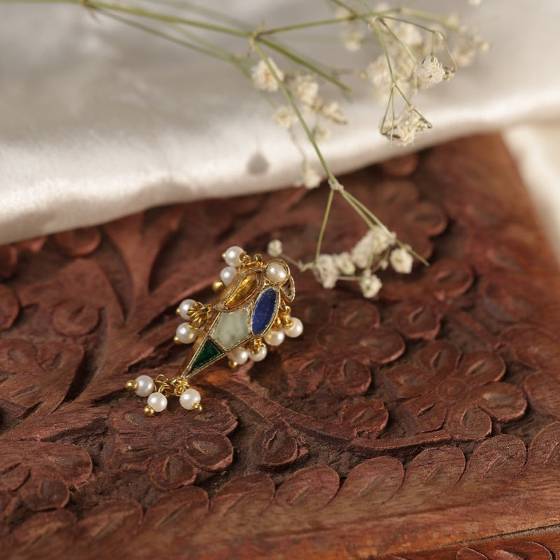 Multi Colour Gold Plated Jadau Kundan Parrot Motif Earcuff (Bugadi)