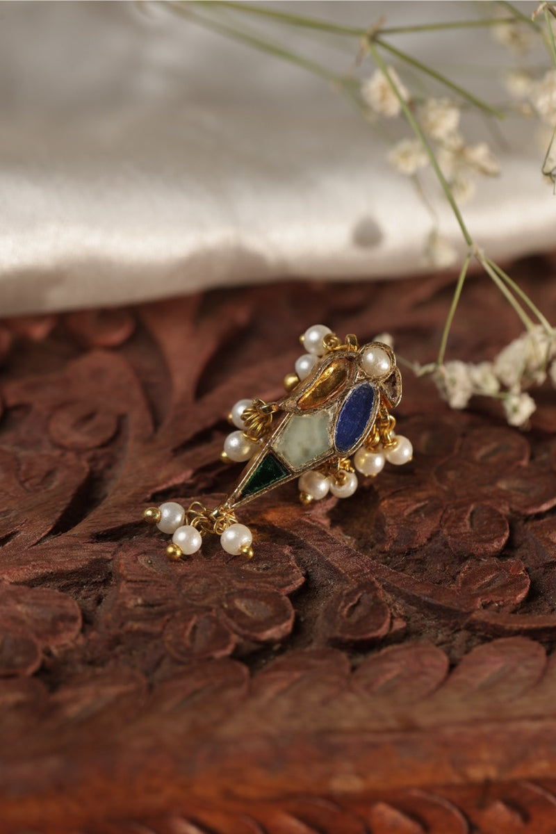 Multi Colour Gold Plated Jadau Kundan Parrot Motif Earcuff (Bugadi)