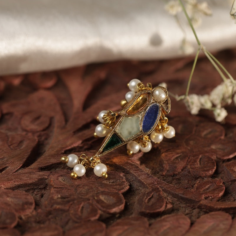 Multi Colour Gold Plated Jadau Kundan Parrot Motif Earcuff (Bugadi)