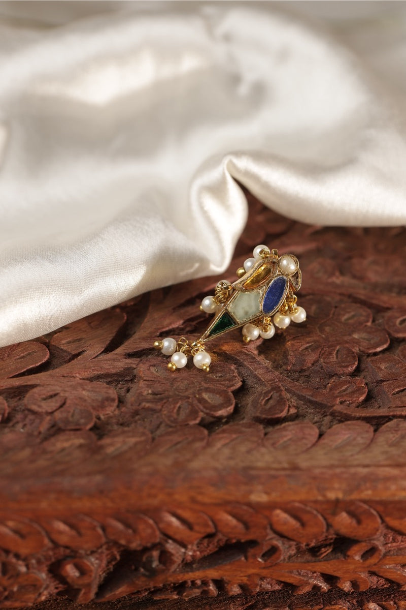 Multi Colour Gold Plated Jadau Kundan Parrot Motif Earcuff (Bugadi)