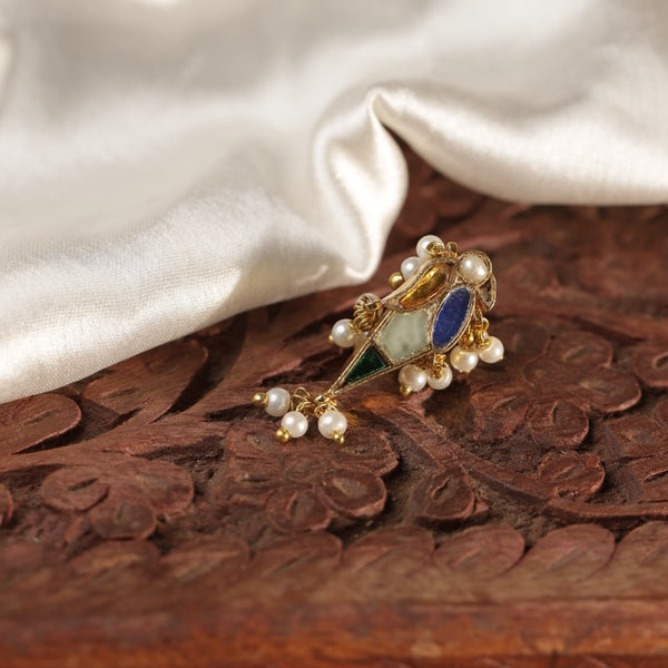 Multi Colour Gold Plated Jadau Kundan Parrot Motif Earcuff (Bugadi)