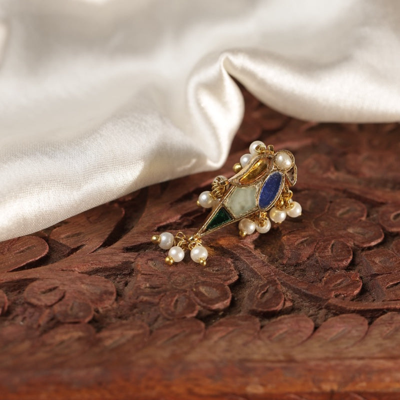 Multi Colour Gold Plated Jadau Kundan Parrot Motif Earcuff (Bugadi)