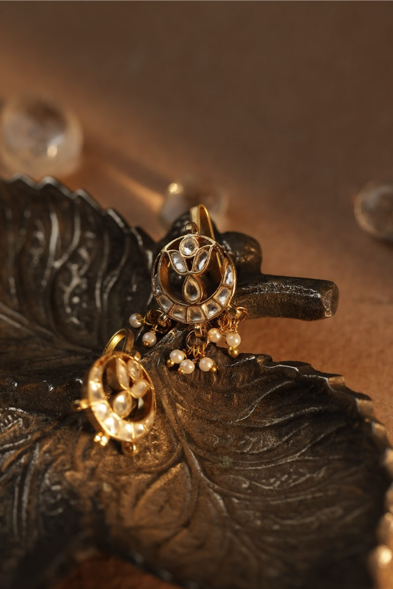 White Colour Gold Plated Jadau Kundan Earcuff (Bugadi)