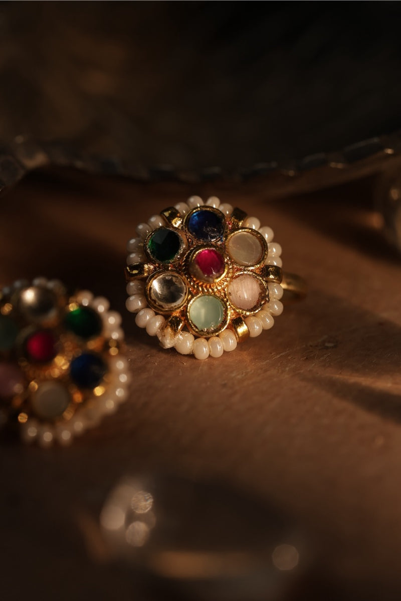Multi Colour Gold Plated Jadau Kundan Flower Motif Earcuff (Bugadi)