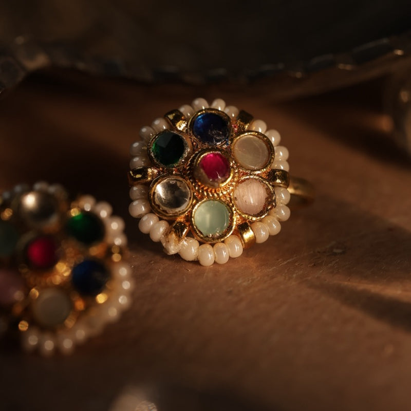 Multi Colour Gold Plated Jadau Kundan Flower Motif Earcuff (Bugadi)