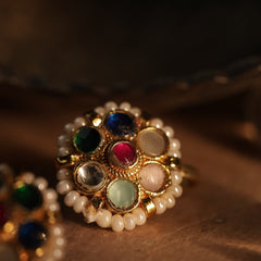 Multi Colour Gold Plated Jadau Kundan Flower Motif Earcuff (Bugadi)