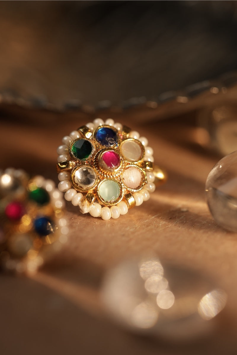 Multi Colour Gold Plated Jadau Kundan Flower Motif Earcuff (Bugadi)