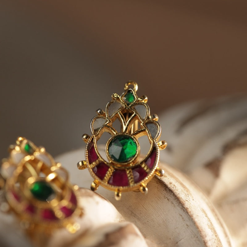 Multi Colour Gold Plated Jadau Kundan Earcuff (Bugadi)
