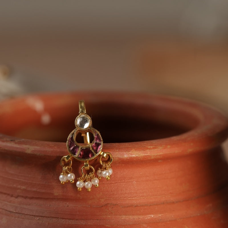 Rodolight Colour Gold Plated Jadau Kundan Earcuff  (Bugadi)