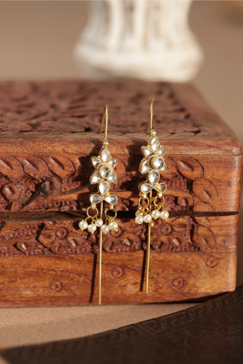 White Colour Gold Plated Jadau Kundan Earcuffs