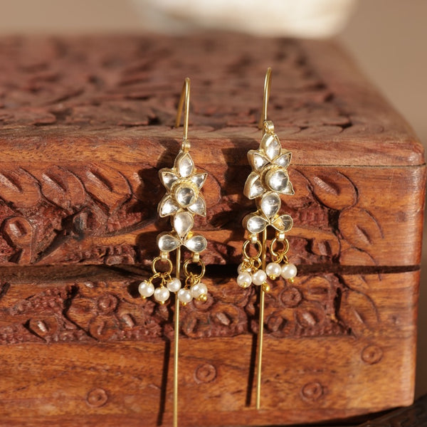 White Colour Gold Plated Jadau Kundan Earcuffs