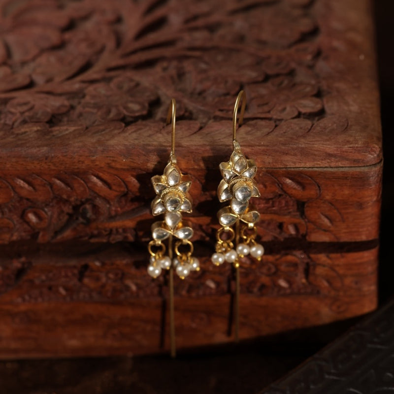 White Colour Gold Plated Jadau Kundan Earcuffs
