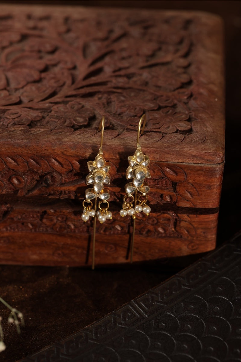 White Colour Gold Plated Jadau Kundan Earcuffs
