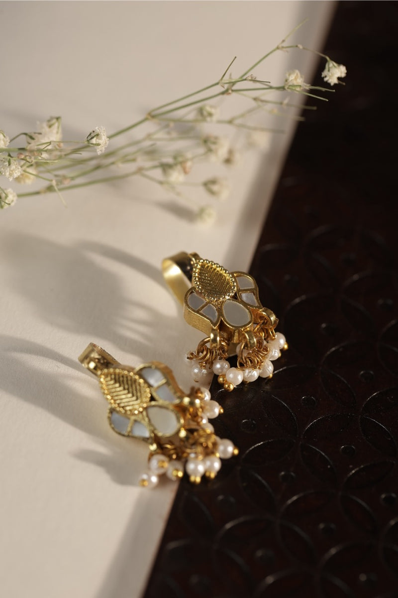 White Colour Gold Plated Mother of Pearl Earcuff (Bugadi)