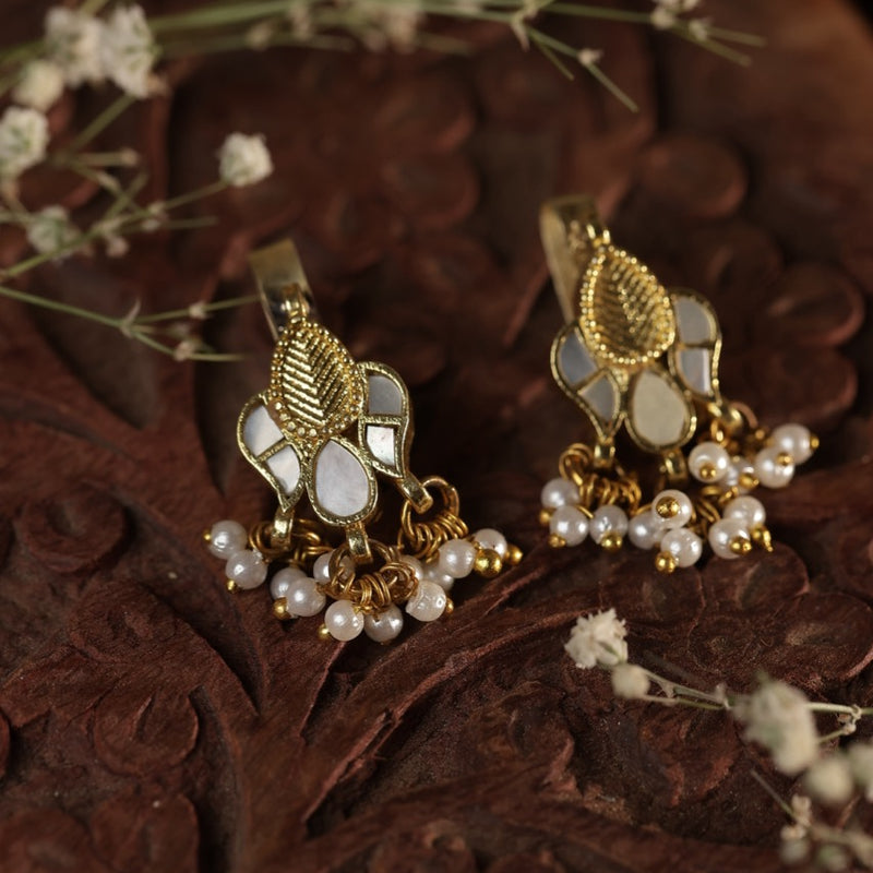 White Colour Gold Plated Mother of Pearl Earcuff (Bugadi)