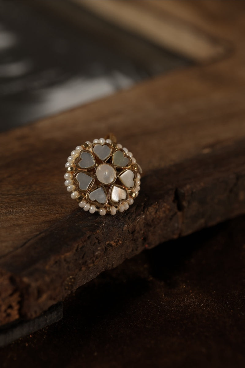 White Colour Gold Plated Mother of Pearl Earcuff (Bugadi)