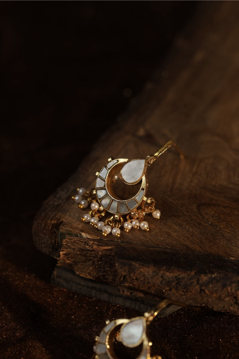 White Colour Gold Plated Mother of Pearl Earcuff (Bugadi)
