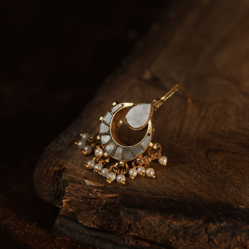 White Colour Gold Plated Mother of Pearl Earcuff (Bugadi)