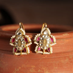 White and Pink Colour Gold Plated Jadau Kundan Turtle Motif Earcuff (Bugadi)
