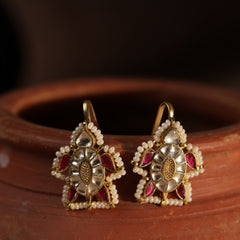 White and Pink Colour Gold Plated Jadau Kundan Turtle Motif Earcuff (Bugadi)