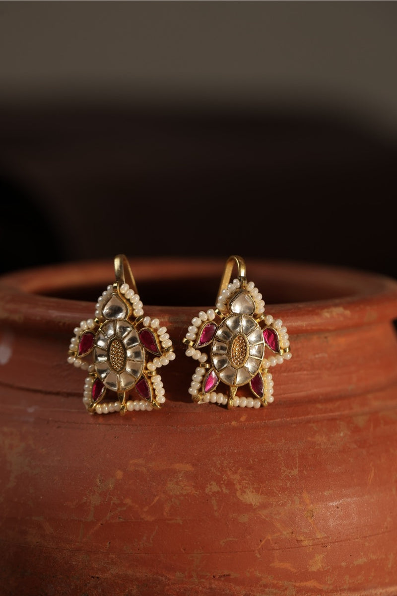 White and Pink Colour Gold Plated Jadau Kundan Turtle Motif Earcuff (Bugadi)