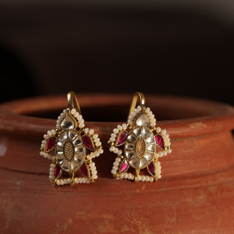 White and Pink Colour Gold Plated Jadau Kundan Turtle Motif Earcuff (Bugadi)
