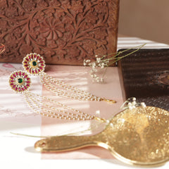 Multi Colour Gold Plated Jada Kundan Studs with Karchain