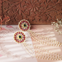 Multi Colour Gold Plated Jada Kundan Studs with Karchain