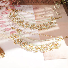 White and Mint Green Colour Gold Plated Jadau Kundan Kanchain