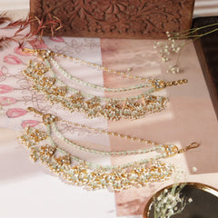 White and Mint Green Colour Gold Plated Jadau Kundan Kanchain