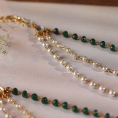 White and Green Colour Gold Plated Jadau Kundan Kanchain
