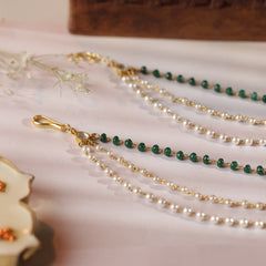 White and Green Colour Gold Plated Jadau Kundan Kanchain