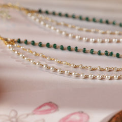 White and Green Colour Gold Plated Jadau Kundan Kanchain