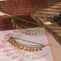 Green and Golden Colour Gold Plated Jadau Kundan Kanchain
