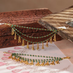 Green and Golden Colour Gold Plated Jadau Kundan Kanchain