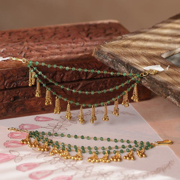 Green and Golden Colour Gold Plated Jadau Kundan Kanchain