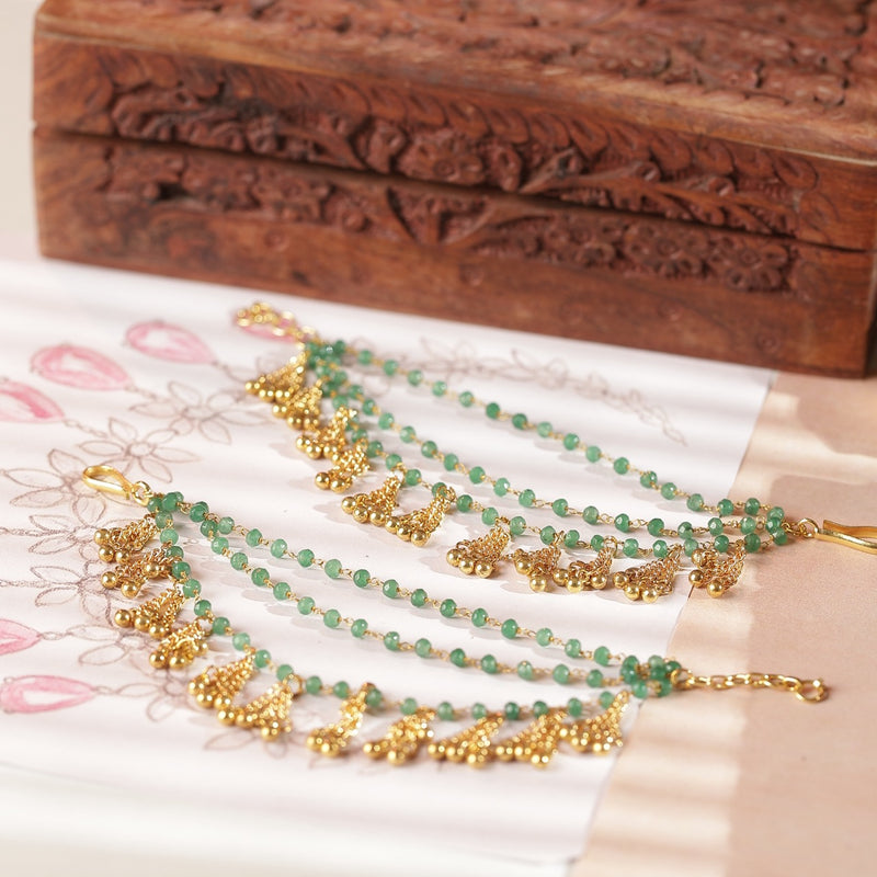 Green and Golden Colour Gold Plated Jadau Kundan Kanchain