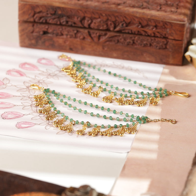 Green and Golden Colour Gold Plated Jadau Kundan Kanchain
