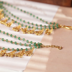 Green and Golden Colour Gold Plated Jadau Kundan Kanchain