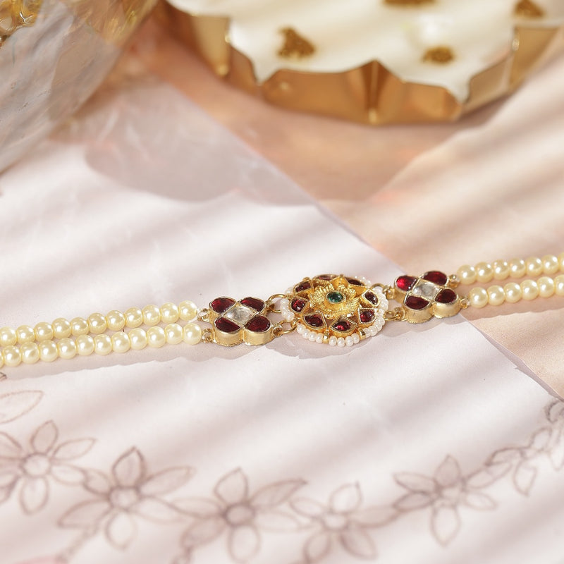 Multi Colour Gold Plated Jadau Kundna Headband