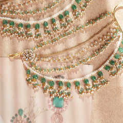 White and Mint Green Colour Gold Plated Jadau Kundan Kanchain