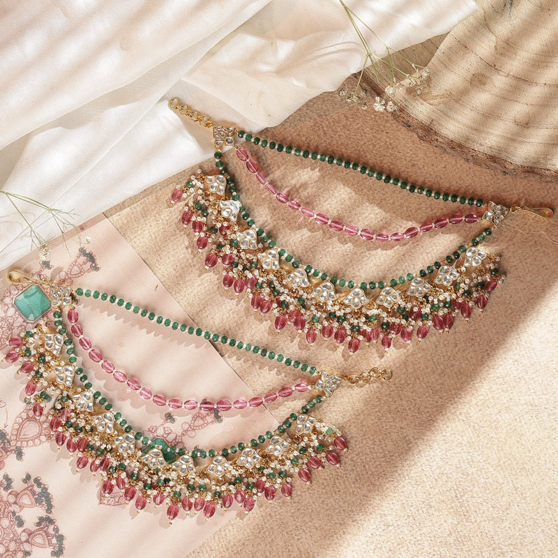 Multi Colour Gold Plated Jadau Kundan Kanchain