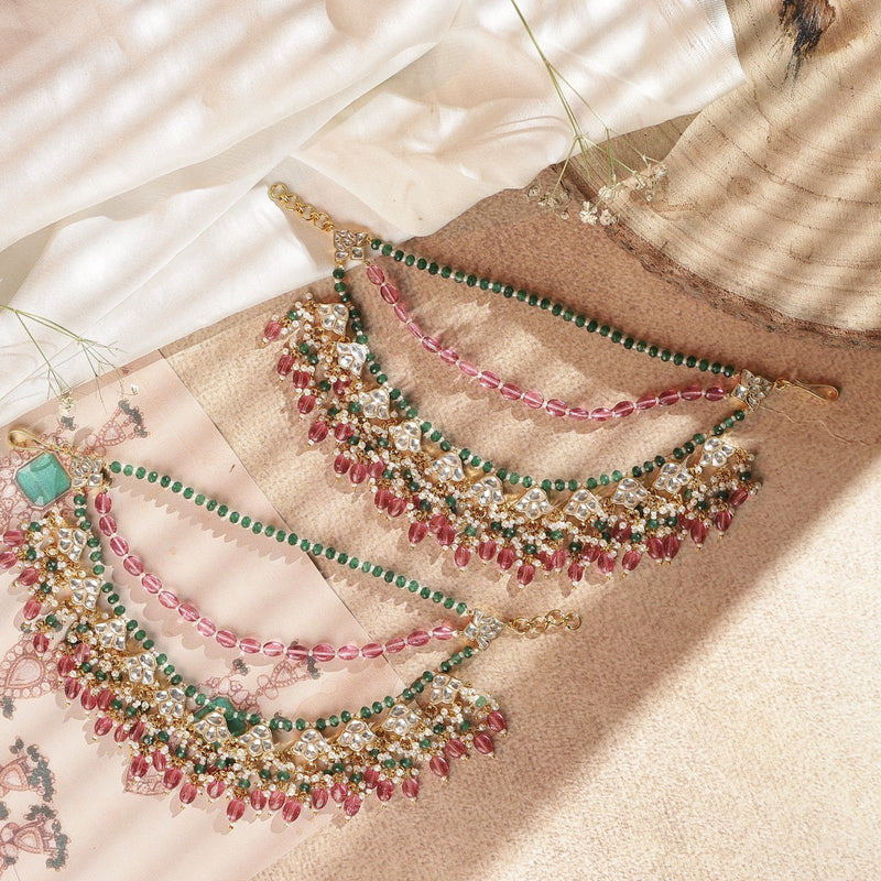 Multi Colour Gold Plated Jadau Kundan Kanchain