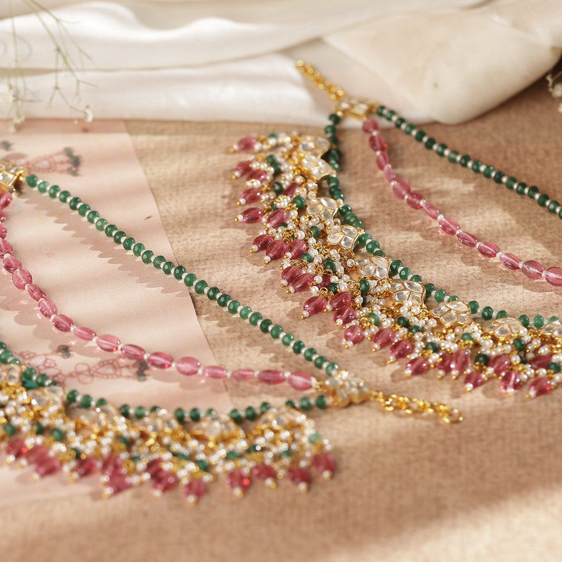 Multi Colour Gold Plated Jadau Kundan Kanchain