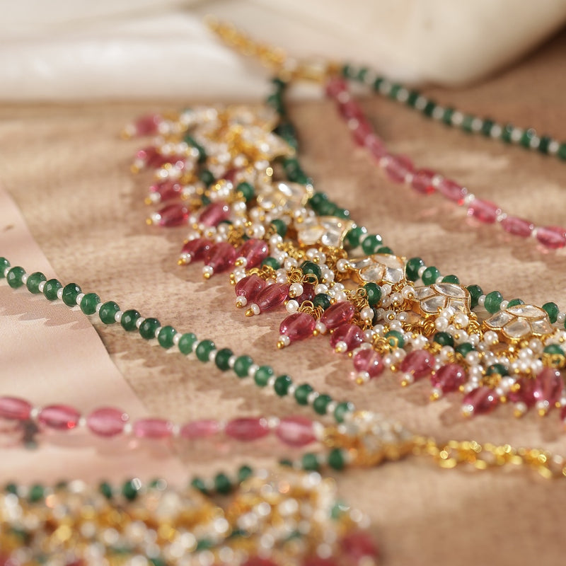 Multi Colour Gold Plated Jadau Kundan Kanchain
