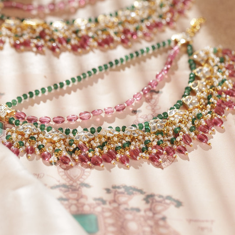 Multi Colour Gold Plated Jadau Kundan Kanchain